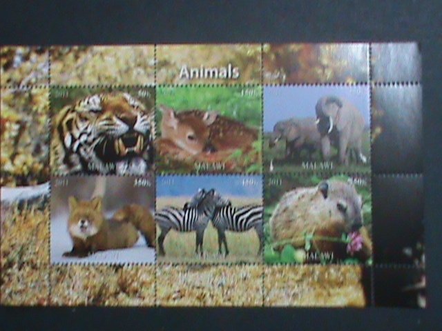 MALAWI-2011 ENDANGER ANIMALS-LOVELY ZEBRA-TIGER-DEER -ELEPHANTS-ECT. -MNH S/S