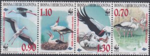 BOSNIA and HERZEGOVINA (BOSNIAK ADMIN) Sc# 303a-d STRIP of 4 DIFF STORKS - WWF