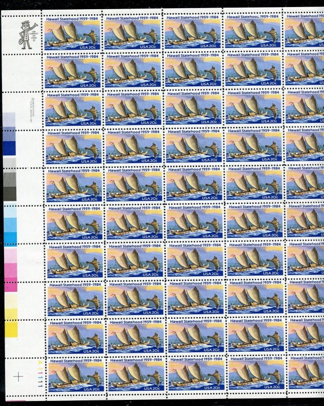 2080 Hawaii Statehood Sheet of  50 20¢ Stamps MNH 1984