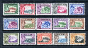 Dominica 1938 KGVI. COMPLETE set of 15 (inc SG103a) Mint Hinged. SG99-108a.