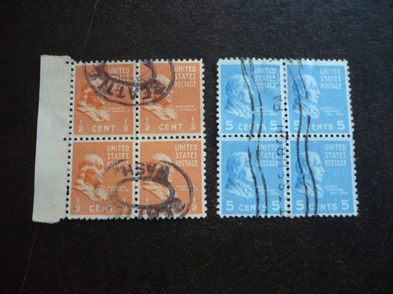 Stamps - USA - Scott# 803, 810 - Used 2 Blocks of 4