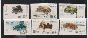 Spain 6 Vending Machine Vintage Cars Stamps Used