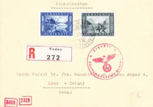 Liechtenstein 1944 Card REGISTERED & Censored Vaduz to Linz, Austria