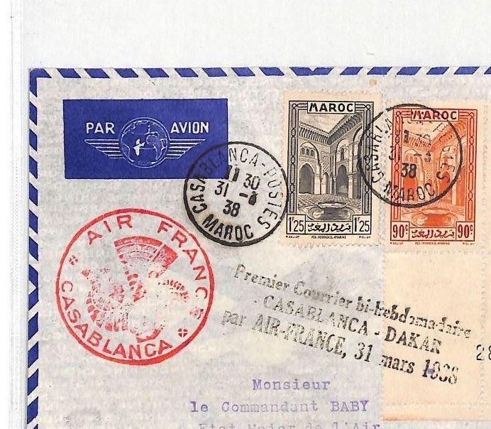 BK180 1938 Morocco Casablanca Postes Air France Dakar Senegal Cover{samwells}PTS