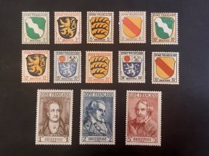 French Occupation Zone 1945. Complete - Coat of arms + Poetes ** MNH Full sets