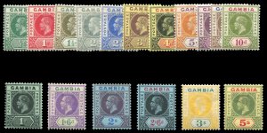 Gambia #70-86 Cat$228, 1912-22 George V, complete set, hinged