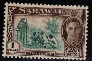 SARAWAK Scott 192 MH* Kelabit Smithy 1$ stamp hinge remnant in gum.