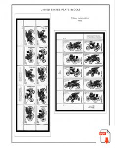 US 1990-1999 PLATE BLOCKS STAMP ALBUM PAGES (119 PDF b&w illustrated pages)