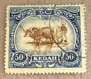 Malaya Kedah 16 / 1912-1921 50c Blue & Brown Plowing Stamp, Used