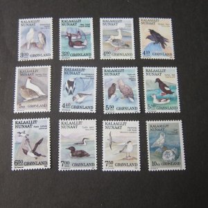 Greenland 1987 birds Sc 177-188 set of 12 MNH