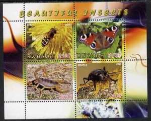 RWANDA - 2009 - Beautiful Insects - Perf 4v Sheet - MNH - Private Issue