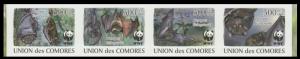 Comoro Is. WWF Livingstone's Fruit Bat Strip of 4 imperforated stamps