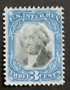 USA REVENUE STAMP SECOND ISSUE 1871 3 CENTS CUT CANCEL SCOTT #R105a