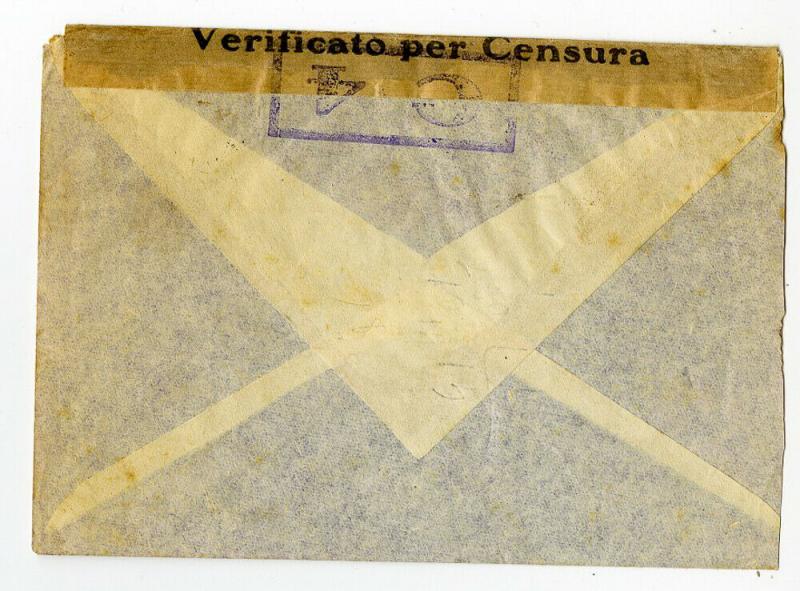 Rhodes WWII 1941 Rare Fascist Italian Censor Tape on Cover