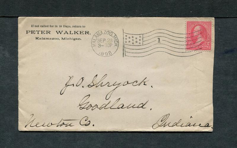 Postal History - Kalamazoo MI 1898 American Flag AMF-D14(1) Cancel Cover B0673