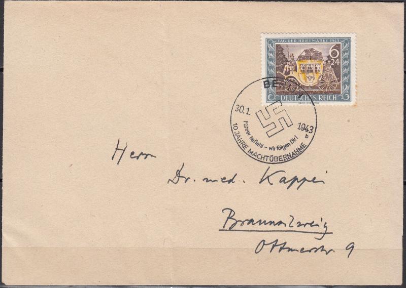 Germany - 30.1.1943 Stamp Day as single franking on cover spec.cancel (5203)