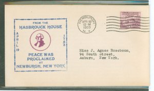 US 727 1933 3c Washington's headquarters on a typed addressed first day cover with an uncachet.