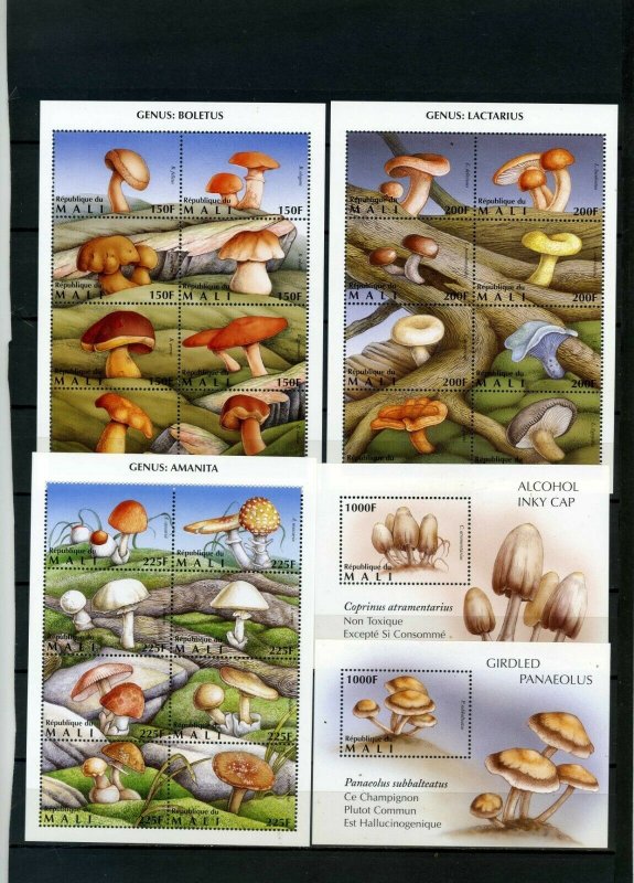 MALI 1996 MUSHROOMS 3 SHEETS OF 8 STAMPS & 2 S/S MNH