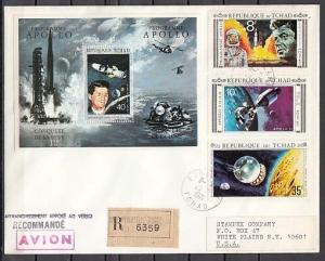 Chad, Scott cat. 231 A-C, 231 E. Kennedy & Apollo issues on a First Day Cover.