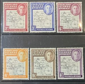 FALKLAND ISLANDS DEP. 1946 THICK MAP 2d to 1/- SGG3-G8  UNMOUNTED  MINT