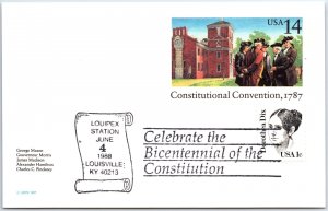 US SPECIAL EVENT CARD PICTORIAL CANCEL CELEBRATE THE CONSTITUTION LOUISVILLE '88