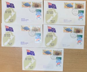 NEW ZEALAND 1979  HEALTH CAMP FDC 5 DIFFERENT CAMP CANCELS