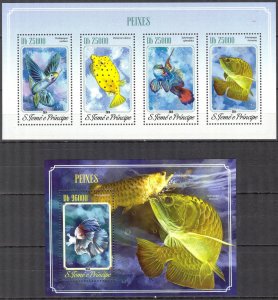 Sao Tome and Principe 2014 Marine Life Fishes sheet + S/S MNH