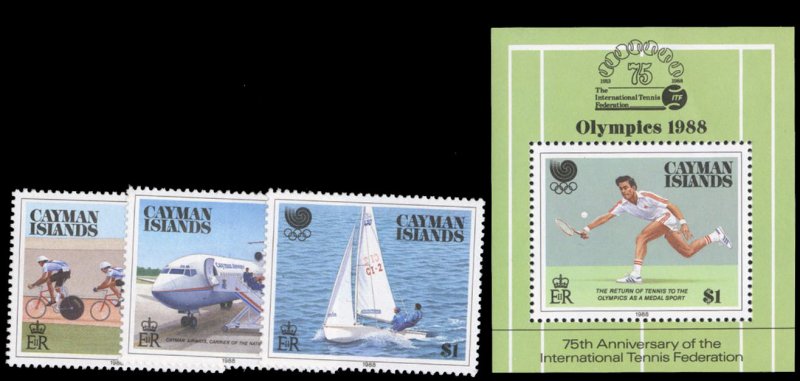 Cayman Islands #598-601 Cat$15.75, 1988 Olympics, set of three plus souvenir ...