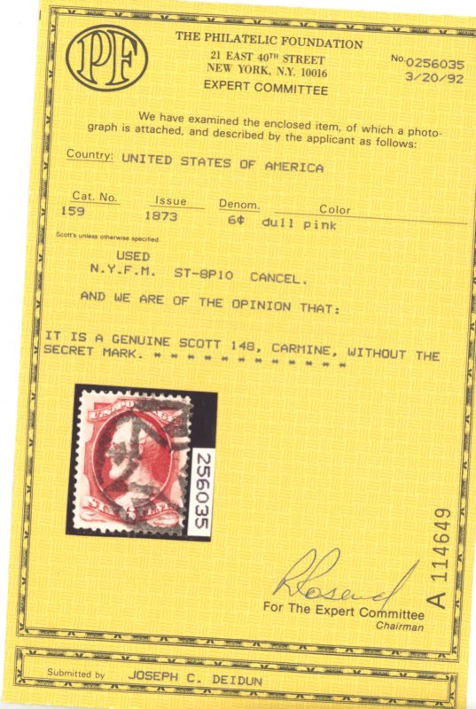 U.S. #148 USED WITH PF CERT