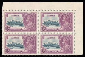 Jamaica 1935 KGV 1s block with LIGHTNING CONDUCTOR variety MNH. SG 117,117c.