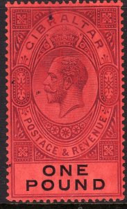 1912 Gibraltar King George V KGV 1£ Wmk 3 issue MLH Sc# 75 CV $160.00