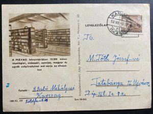 1953 Karcag Hungary Postcard Cover City Library Book Store