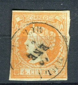 SPAIN; 1860 classic Isabella Imperf issue fine used Shade of 4c. + Postmark