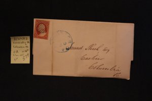 Scott US 11A on cover Lancaster PA to Columbia PA (#579)