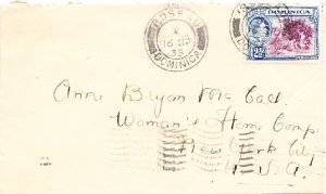 DOMINICA cover postmarked Roseau, 16 Sept. 1939 The 2½d rate to USA