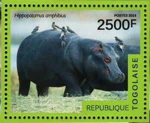 Hippopotamus Stamp Hippo Amphibious Wild Animal S/S MNH #6145 / Bl.1049