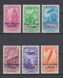 1943 Spanish Colonies Marruecos Charity Post Zeppelin Full Set Ed.26-31 MNH