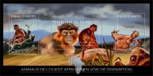GUINEA 2012 SHEET ENDANGERED ANIMALS WILDLIFE MONKEYS HIPPOPOTAMUSES HIPPOS
