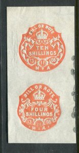 BRITAIN; 1908 early classic Embossed REVENUE Pair on PIECE fine used item