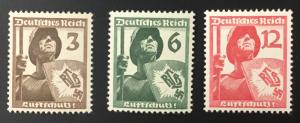 (BJ Stamps) GERMANY, #481-483, 1937 set of 3,  FVF, OG, MNH. CV $12.00