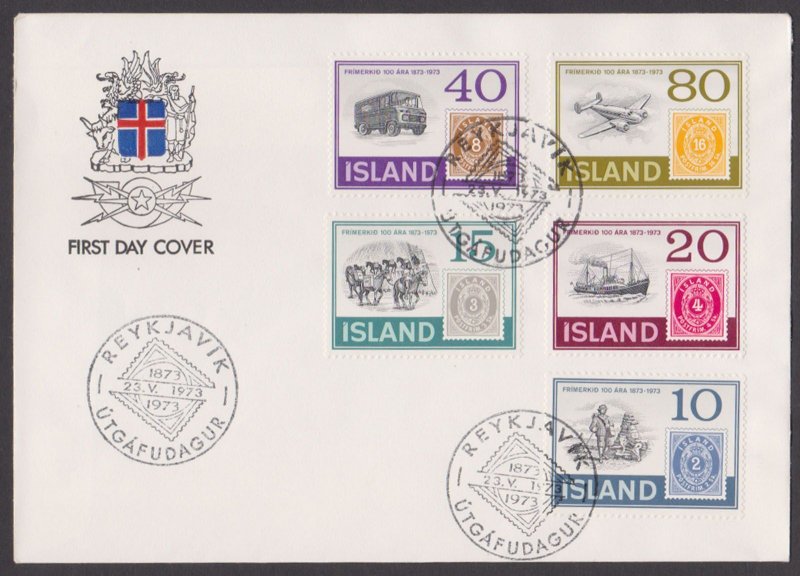 ICELAND - 1973 100 YEARS OF ICELAND STAMPS - 5V - FDC