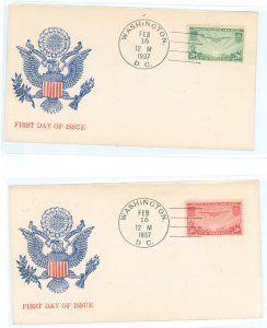 US C21-C22 (1937) 20c Pacific Clipper (single) + 50c Pacific Clipper (single)/both on unaddressed First Day covers with matchi