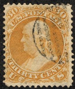 US #71 SCV $210.00 VF used, nicely centered for this notorious off centered i...