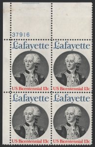 SC#1716 13¢ Bicentennial: Marquis de Lafayette Plate Block: UL#37916 (1977) MNH