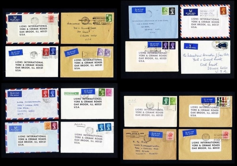 Lot of 80 Lions Club covers from Europe to Lions International, Oakbrook, IL