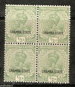 India CHAMBA State KG V ½An Postage SG 63 / Sc 60 in BLK/4 MNH