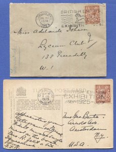 GB 1922-5 London + Glasgow covers, British Empire Exhib Slogan cancels