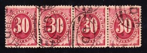 US J27 30c Postage Due Very Scarce Used Strip of 4