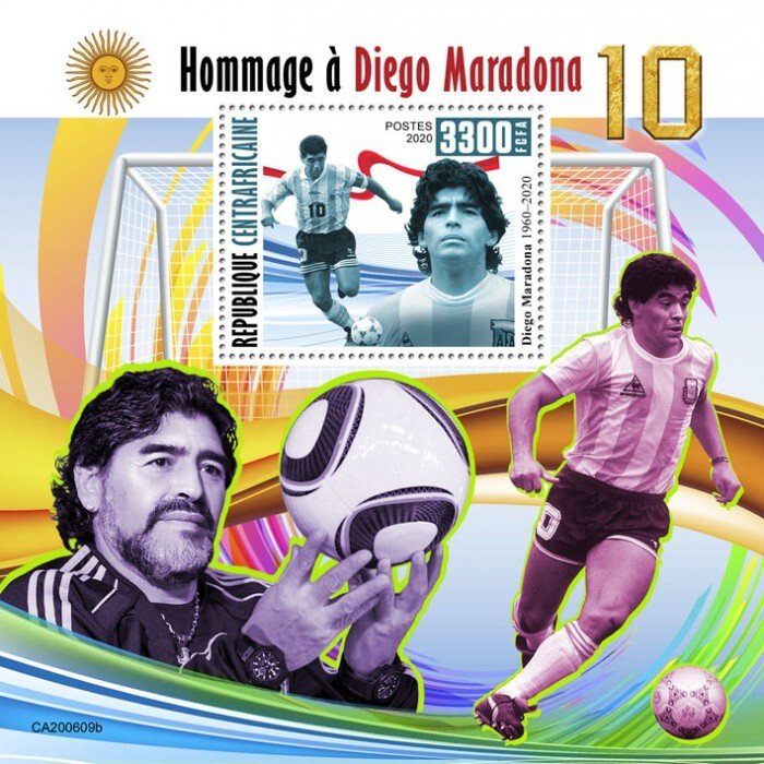 C A R - 2020 - Tribute to Diego Maradona - Perf Souv Sheet #1 -Mint Never Hinged