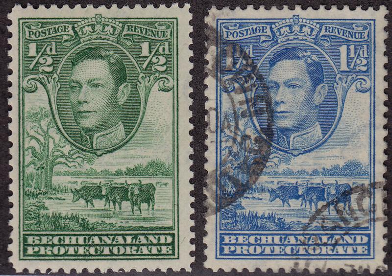 BECHUANALAND Scott # 124 MLH, 126 Used King George VI (2 Stamps) -16